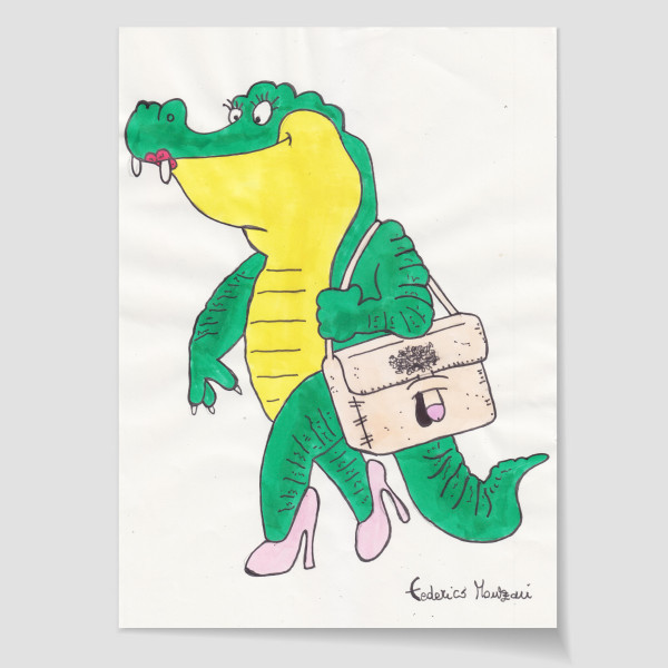 The Crocodile "Cocò" with her man's leather handbag